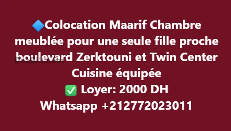 chambre meublée à louer Maarif