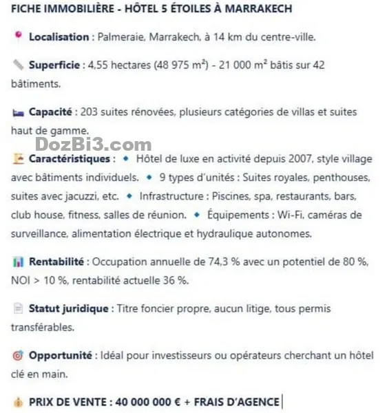 Hotel style village à vendre à Palmeraie